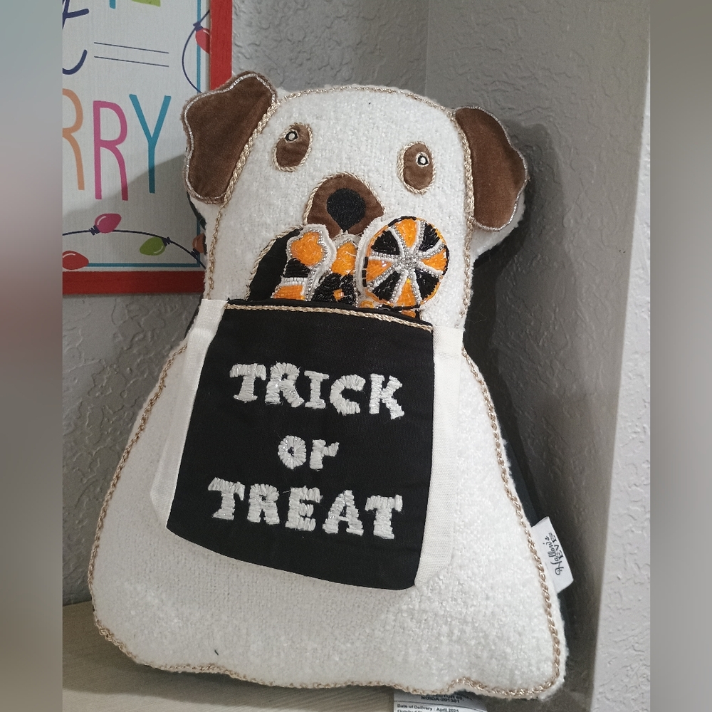 Beaded Trick or Treat Dog Pillow Halloween NEW